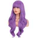 BERON Purple Wig Long Wavy Purple Wig with Bangs for Women Daily Party Hairnet Include