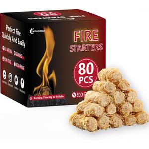 80 Pcs Fire Starters for Campfire, Fireplace, Grill, Fire Pit, Wood Stove, BBQ, Smoker - Easy & Quick Light Fire Fit Kamado Joe, Big Green Egg and Solo Stove