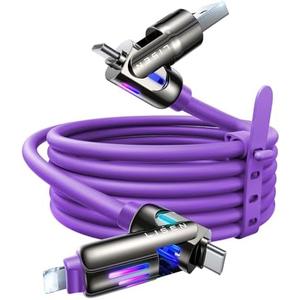 LISEN 240W Chubby USB C to USB C, 4 in 1 Charging Cable (6.6FT) with Light, USB A/C to C/L Multi Charging Cable for iPhone 16 15 14 Pro Max/MacBook/iPad Pro/SamSungS24, Purple