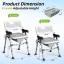 3-in-1 Shower Chair for Seniors, Foldable Bedside Commode, Height Adjustable Raised Toilet Seat with Removable Bucket, Padded Arms & Back Support for Elderly, Adults, 400 lbs Capacity (White)