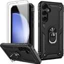 2 x LUMARKE for Galaxy S23 FE Case with Screen Protector,Pass 16ft. Drop Tested Military Grade Protective Phone Cover with Magnetic Ring Kickstand Compatible with Car Mount Holder Black