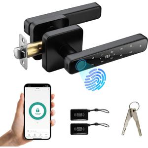 Smart Door Knob with Key & Keypad, Bluetooth Keyless Entry, Biometric Fingerprint Door Lock - Privacy & Passage Doorknob Functions for Home, Bedroom, Office, and Apartment (Black197)