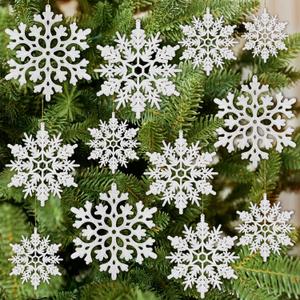 42pcs White Snowflake Ornaments - Christmas Tree Decorations, Hanging Snowflake Decor, Plastic Glitter Snow Flakes for Christmas, Winter, Party