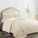 HOMBYS 3 Piece Seersucker Oversized King Comforter Set 120"x120", Breathable Beige Soft Comforter Set, Lightweight Down Alternative Comforter, Bedding Comforter Sets with 2 Pillow Shams for All Season