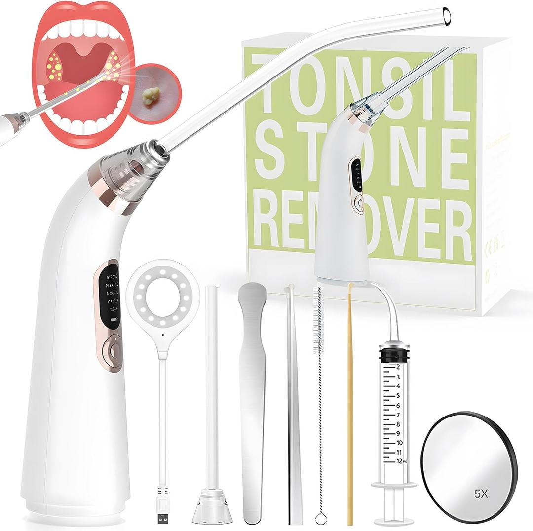 Voraiya Electronic Tonsil Stone Remover Vacuum,10 in 1 Tonsil Stone Removal Kit, 5 Modes Tonsil Stone Cleaner Instant Suction Tool, Easy to Use, Fight Bad Breath, Mouth Cleaning Oral Care (White)