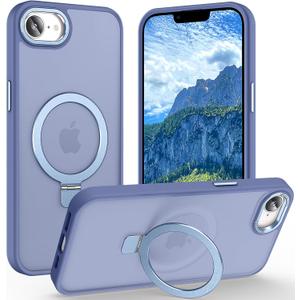 Magnetic for iPhone 17e Case & iPhone 16e Case with Ring Stand, [10 FT Drop Protection] [Velvety Touch] Slim Translucent Matte Back Shockproof Phone Case for iPhone 17e 6.1'', Sierra Blue