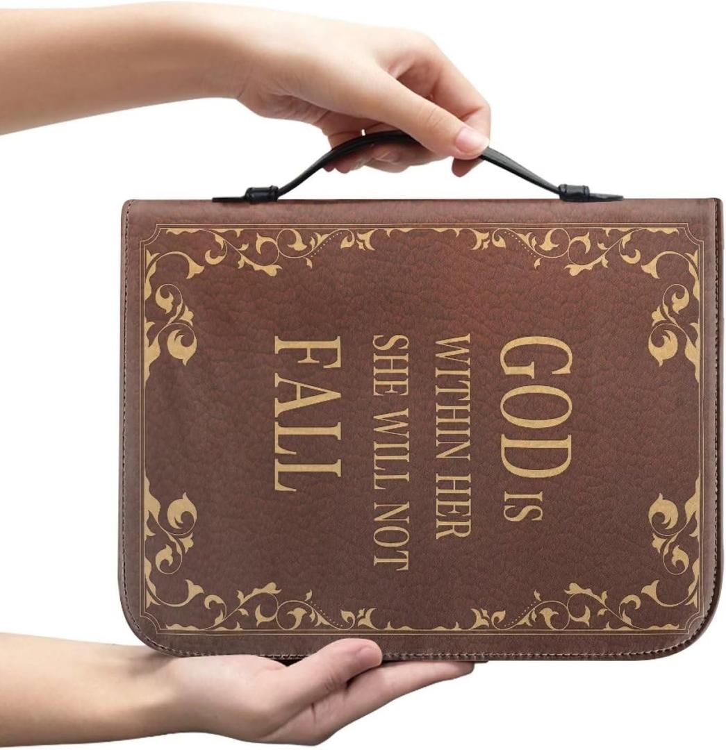 COEQINE Sunflower Bible Carrying Book Cover with Leather, Women Men Bible Cover Case Bookmark Carrying Book Case Church Bag Bible Sleeves 9 x 12 in (Sunflower God is Within Her She Will Not Fall Print)
