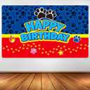 2 x Dog Paw Birthday Backdrop, 59.1x39.4in Cartoon Dog Themed Backdrop for Boys Girls Party Decorations Baby Shower Photo Banner Props