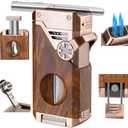 5-in-1 Torch Lighter with V Cutter Holder Punch and Draw Enhancer Tool,Four Windproof Jet Flame Multi-Functional Lighter,Refillable Butane Lighter with Gift Box for Men Mahogany,Without Butane