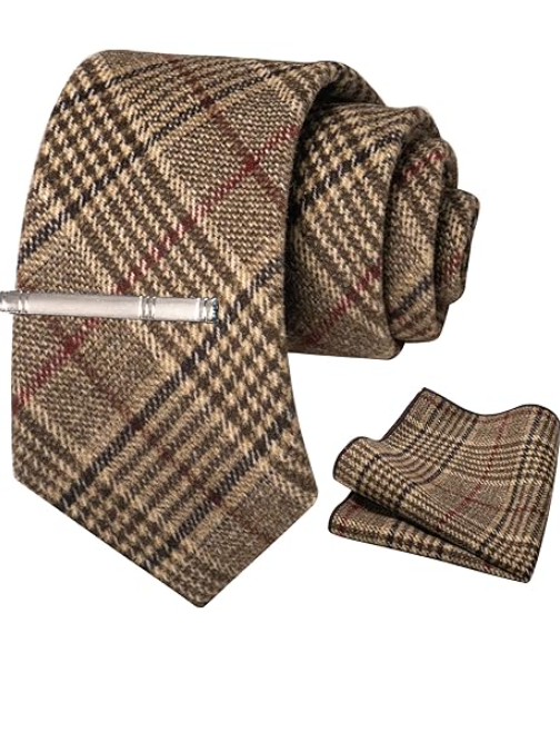 Solid Color Cotton Cashmere Necktie and Pocket Square Tie Clip Sets for Men