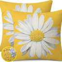 Coeufuedy Spring Summer Outdoor Waterproof Pillow Covers 18 x 18 Inch Set of 2 Yellow Daisy Flower Decorative Cushion Cases for Sofa Couch Garden Patio