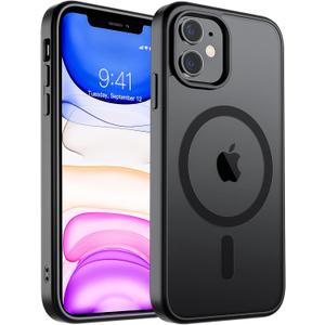 SUPFINE Magnetic for iPhone 11 Phone Case(Compatible with MagSafe)(Military Grade Drop Protection) Translucent Matte Shockproof Phone Cover,Black