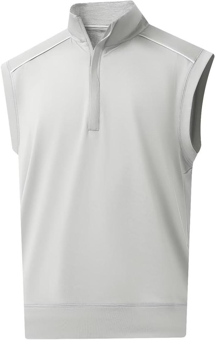 M MAELREG Golf Vests For Men Dry Fit Lightweight Moisture Wicking Performance Sports Breathable Golf 1/4 Zip Pullover Men (Large, Taupe)