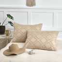 Queen Pillow Shams 2 Pack, Queen Size Pillowcases, Soft Microfiber Geometric Boho Pillow Covers with Envelope Closure, Camel, 20x30 Inches (No Insert)