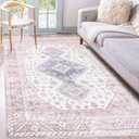 Washable Area Rug 5x7, Vintage Boho Non Slip Living Room Rug, Soft Faux Wool Foldable Carpet Nursery Rugs for Bedroom Dining Room Kids Playroom Home Office, Cream Brown