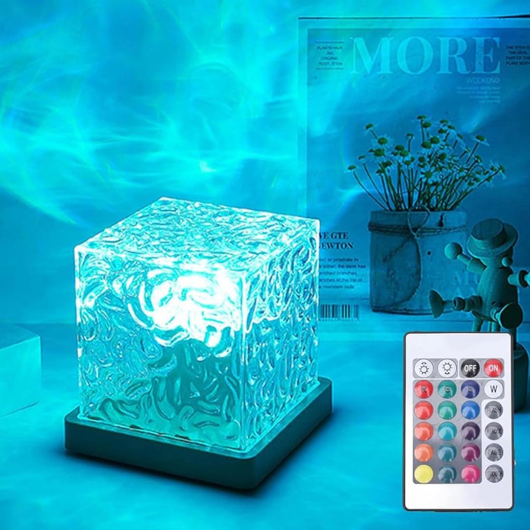 Ocean Wave Projector Light, 16-Color Luminorthe Cube Lamp & App Remote, 3D Holographic Water Ripple Romantic Ambient Lighting for Child's Room, Meditation Relaxation, Night Light (plug-in)