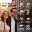 AI Smart Glasses with Camera, 8MP HD Bluetooth Camera Glasses,1080P Video Recording, Real-Time Translation Sunglasses, AI Assistant, Object Recognition, Open-Ear Music for Travel, Meetings, Vlog, Cool Black 