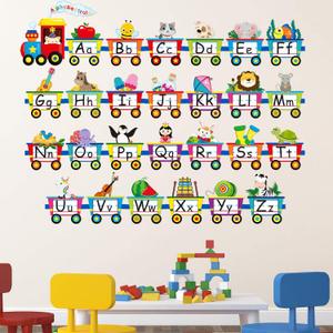 Outus 6 Pieces Animal Alphabet Train Wall Decals Peel and Stick ABC Alphabet Wall Stickers Early Learning Stickers for Children Kids Teens Classroom Bedroom Nursery Playroom Decoration