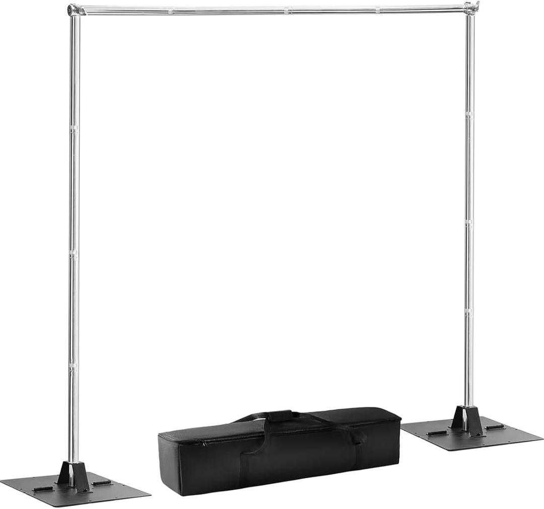 Heavy Duty Pipe and Drape Frame Kit 10x10ft Adjustable Height/Width Photography Background Support Poles All-Metal Construction Backdrop Stand for Party, Birthday, Wedding - Silver