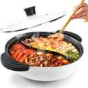Hot Pot with Divider for Induction Cooker Dual Sided Soup Cookware Two-flavor Chinese Shabu Shabu Pot for Home Party Family Gathering, 4.5 Quart (White)