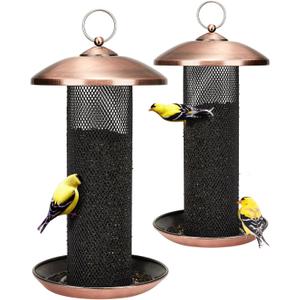 Kingsyard 2 Pack Finch Feeders for Outdoors Hanging, Metal Mesh Tube Bird Feeder for Nyjer/Thistle Seed, 2.5 lbs Large Capacity (Antique Copper)