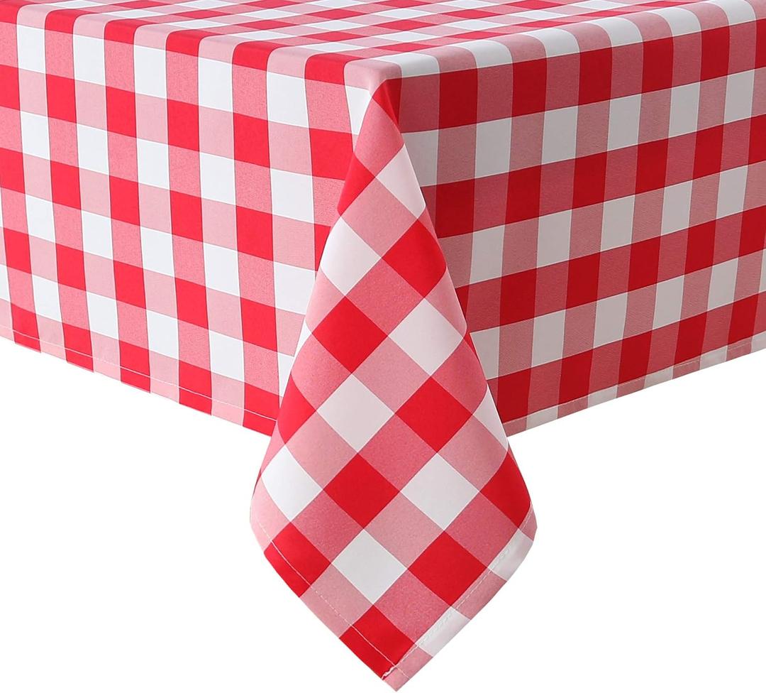 Hiasan Red and White Checkered Tablecloth Square for Outdoor Picnic, Dining,Spring Party - Water Resistant Washable Polyester Plaid Table Cloth, 60 x 60 Inch