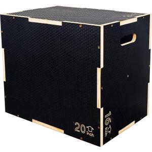 3 in 1 Non-Slip Wooden Plyo Box Plyometric Box Jumping Exercise, (Black)