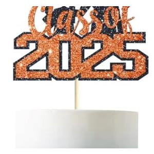 Class of 2025 Cake Topper, Orange Glitter Congrats Grad Cake Topper, Diploma Graduation Cap Cake Topper, 2025 Graduation Theme Senior High School Graduation Party Cake Supplies Decorations