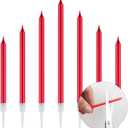 30 PCS Red Long Birthday Candles, Thin Metallic Cake Candles, Tall Glitter Cuppcake Candles in Holders for Birthday Wedding Party Decorations, 5.3 inches