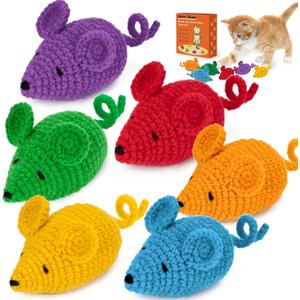 Retro Shaw Catnip Toys Crochet Mice Cat Toys, 3 Pcs Durable Yarn Cat Mouse Toys for Indoor Cats, Stuffed with Natural Catnip & Silvervine Blend, Handmade Interactive Kitten Chew Toy for Teeth Cleaning