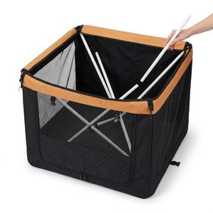 Large Dog Car Cage Black And Orange Leather Material, 24*24*20 in