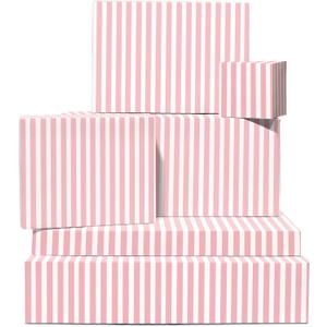CENTRAL 23 White & Pink Wrapping Paper - 6 Sheets of Gift Wrap and Tags - Stripes - For Birthday, Wedding, Baby Shower - Gift Wrapping Paper for Men Women - Comes with Stickers
