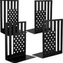 AceOrbit 4 Pack Large Metal Bookends for Shelves Heavy Books 6.7 Inch Decorative Heavy Duty Bookend Black Patriotic American Flag Stopper Dividers Organizer for Memorial Day Office Bookshelf Home Desk