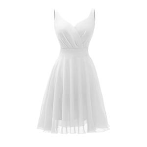 Dressever Summer Cocktail Dress V-Neck Adjustable Spaghetti Strap Chiffon Sundress White L
