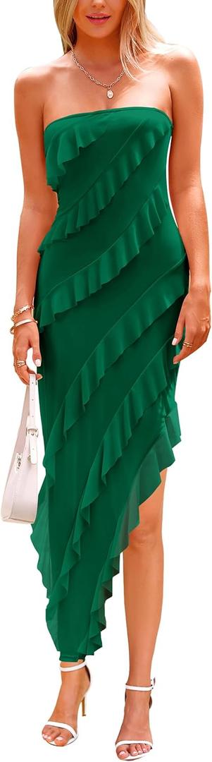 PRETTYGARDEN Summer Wedding Guest Dresses for Women 2026 Spring Cocktail Prom Graduation Bodycon Backless Elegant Midi Dress (Small, Dark Green)