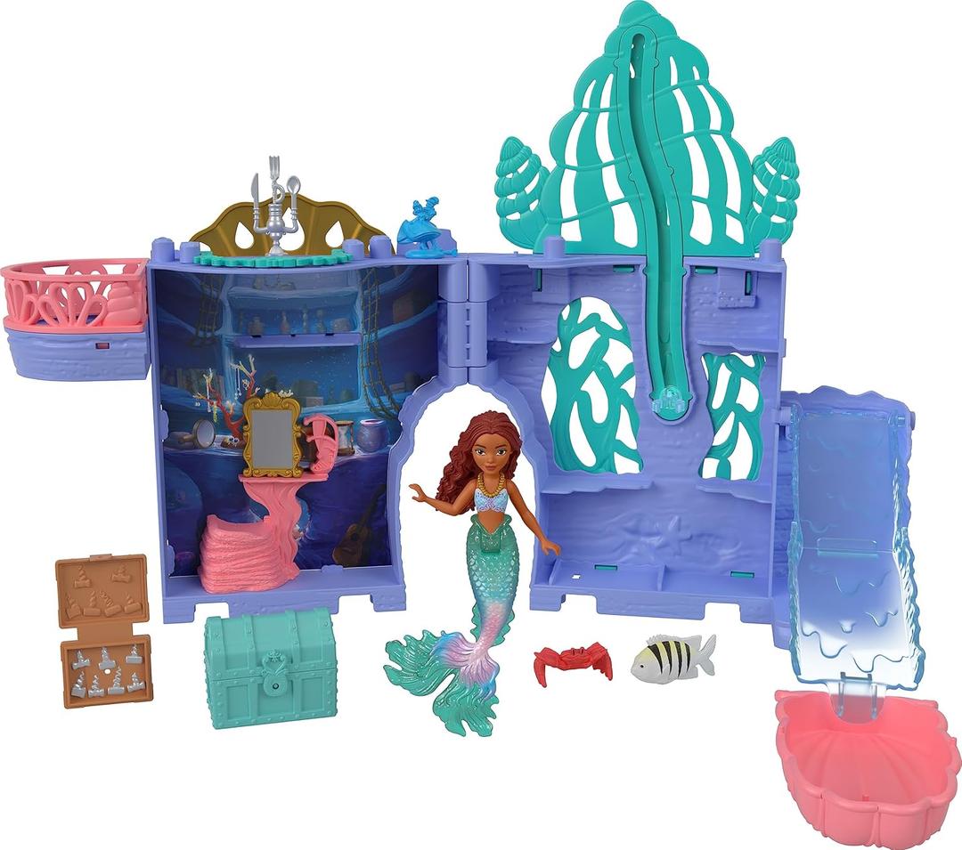 Mattel Disney The Little Mermaid Storytime Stackers Ariels Grotto Playset, Stackable Dollhouse with Small Doll & 10 Accessories