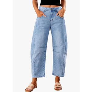 GRAPENT Barrel Jeans for Women Trendy High Waisted Wide Leg Baggy Cropped Relax Fit Stretch Denim Trouser Ankle Pants Size 8