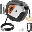 Giraffe Tools DE14 Retractable Extension Cord Reel 50 ft 14/3AWG Power Cord Storage Reel Wall/Ceiling Mount, Lighted Triple Tap Outlet, 50ft, Black Orange