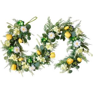 TEMPUS 6Ft Spring Summer Artificial Eucalyptus Garland with Tulips, Hydrangeas & Greenery - Yellow White Floral Vine for Mantle Table Centerpiece, Wedding Home Decor, Year-Round Indoor Outdoor