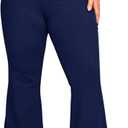 WDIRARA Women's Plus Size Elastic High Waist Flare Bell Bottom Ribbed Knit Long Pants (Blue, XXXL)