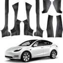 8PCS Door Sill Protector for 5-Seats Tesla Model Y Juniper 2025-2026 - Anti-Kick Carbon Fiber Pattern Entry Guard - Anti-Scuff Waterproof Door Cover - No Drill Installation ABS Hard Interior Kick Pad