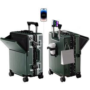 Zipperless Luggage, Polycarbonate Aluminum Hard Shell, Expandable Carry-On Suitcase with Spinner Wheels, Hard Shell Suitcase, 20 Inch Cabin (Green)