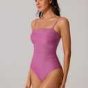 RXRXCOCO Women Tummy Control One Piece Swimsuits Ruched Strapless Bathing Suits Slimming Swimwear (Pink, S)