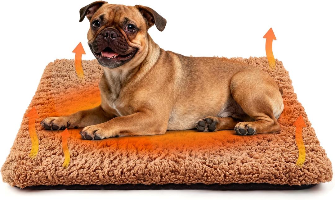 PatiencET Self Warming Cat Bed for Indoor Cats 18'' x 24'' - Cozy Fleece Heating Pad, Non-Electric Thermal Mat for Small Pets, Washable Soft Cushion for Winter Comfort and Warmth Khaki