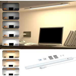 16 Inch Under Cabinet Lights with Hand Wave, Plug and Play, Ultra Bright 3000K/4000K/6000K Under Counter Lights, Dimmable LED Under Cabinet Lighting for Kitchen Cabinet, Cupboard, Closet, Desk(1 Pack)