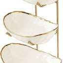 White Fruit Bowl with Gold Metal Stand, 3 Tier Modern Ceramic Fruit Bowl Fruit Rack for Kitchen Counter, Tiered Fruit Basket for Snacks Bread Candy Storage (White,3 Tier)