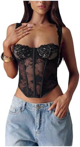 Floerns Women's Y2k Floral Lace Corset Tops Sleeveless Asymmetrical Hem Night Out Camisole Tops,Small