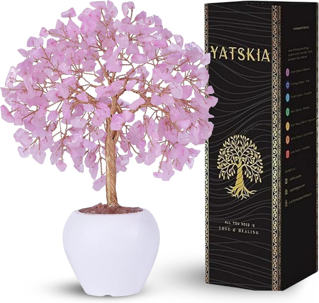 YATSKIA Rose Quartz Crystals Tree, Crystals and Healing Stones, Pink Crystal Tree, Office Decor for Women, Birthday Gifts for Women, Crystal Decor, Spiritual Gifts