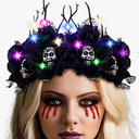 Light Up Halloween Crown Headband Black Rose Flower Hairband Skull Costume Hair Accessories for Women