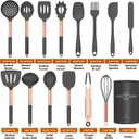 Silicone Cooking Utensil Set, Umite Chef Kitchen Utensils 15pcs Cooking Utensils Set Non-stick Silicone Rose Gold Handle Cooking Tools Whisk Kitchen Tools Set -Grey